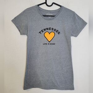 Life is Good Gray Short Sleeve Tennessee Tshirt Size Small, Orange Heart Cotton